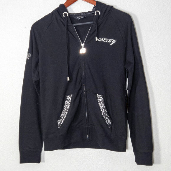 BCBGMaxAzria Tops - NEW BCBGMaxAzria Hoodie Medium Y2K Bling Revival Rhinestone Dragonfly Logo Black